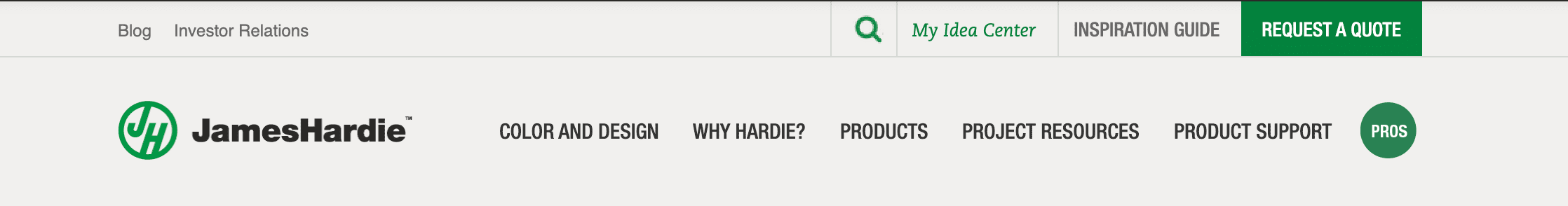 James Hardie Website Menu